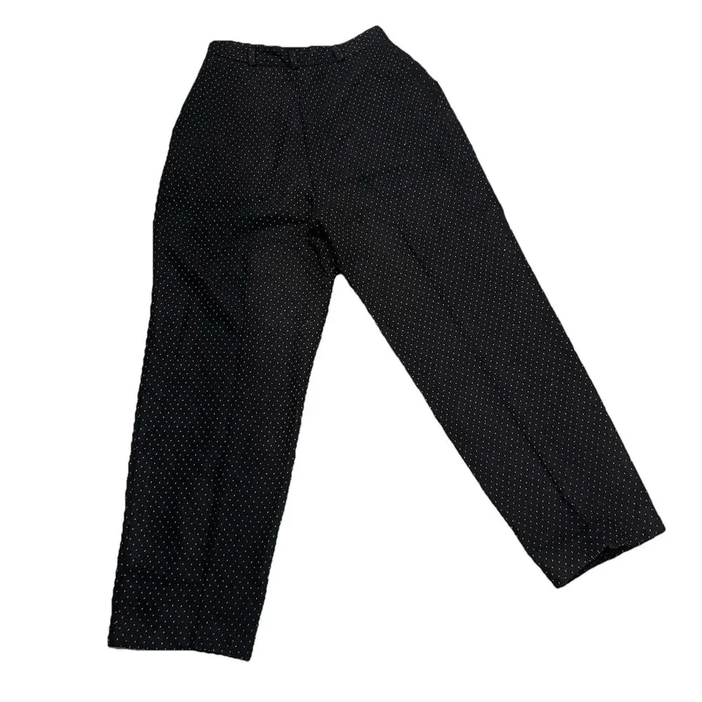 vintage Paradox Black wool high rise pants With White and Blue Dots